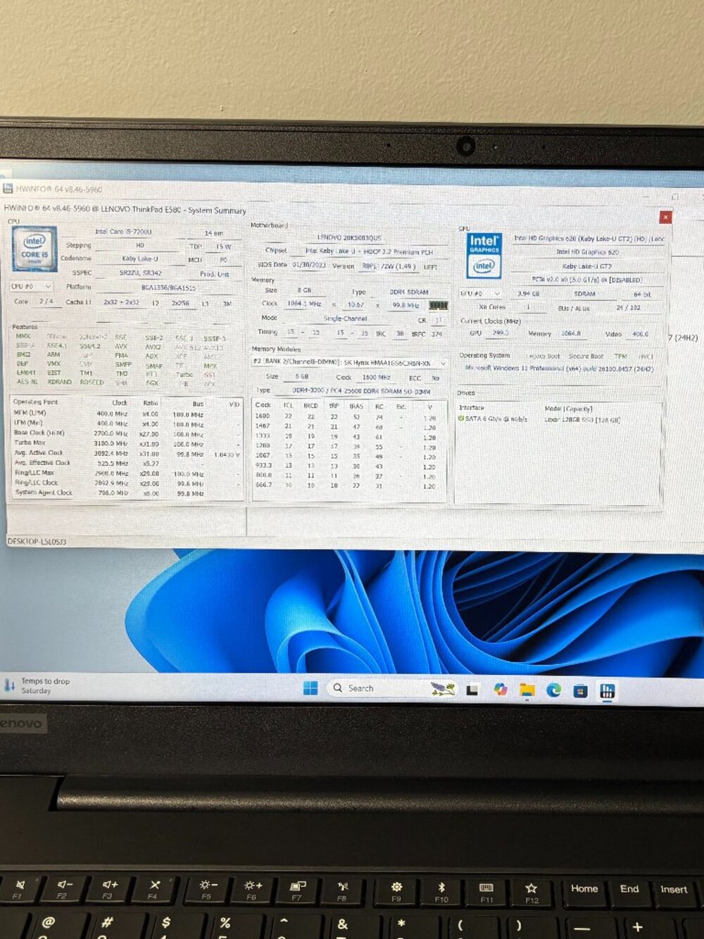 Lenovo ThinkPad E580 | Core i5 | 8GB RAM | 128GB SSD | Windows 11 Pro - Picture 12 of 12